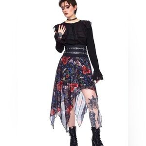 Jawbreaker Night Meadow Asymmetrical Mesh Skirt